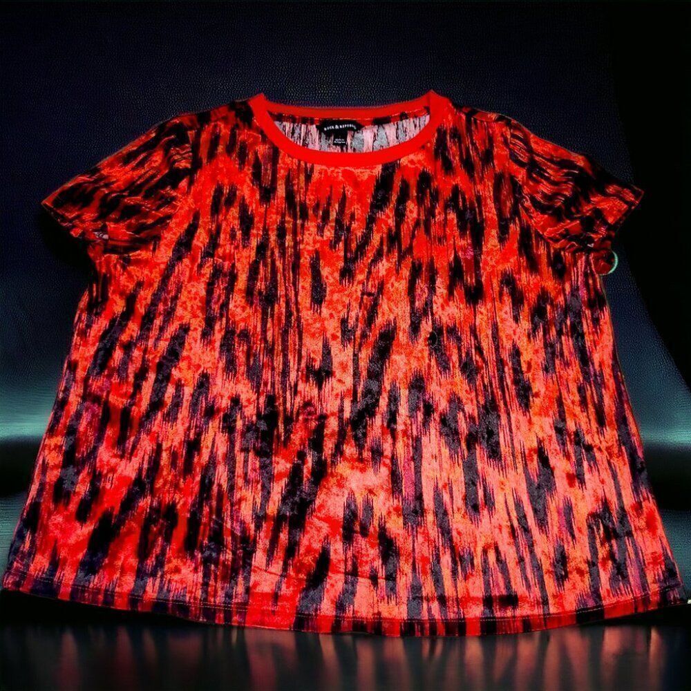 Rock & Republic red black velvet Tiger stripes top